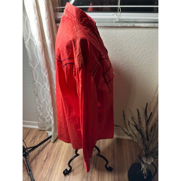 VTG Cowboy Up Embroidered Cotton Woven Snap buttons Mens L shirt flipp cuffs - Picture 7 of 16